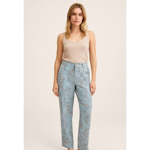 Women's Nasty Gal Size 8 Light Blue Floral Trousers Wide Leg Cottagecore Peasant